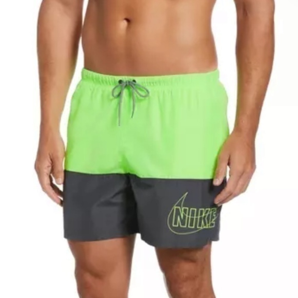 Nike Swim Men's Split Packable 5" Volley Swim Shorts​‎ in Green/Grey Size XL New